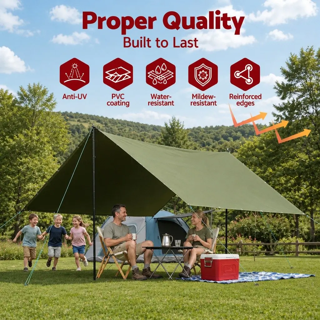 Heavy Duty Tarp for Camping 2x3m Water Resistant UV Resistant Canvas