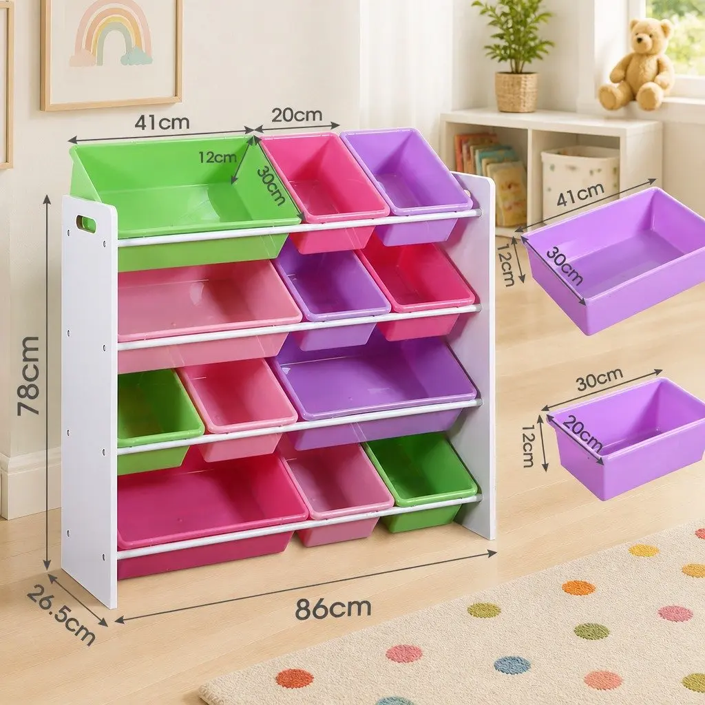 Kids Toy Box Organizer Storage Cube 12 Bins Children's Room 86cm x 26.5cm x 78cm