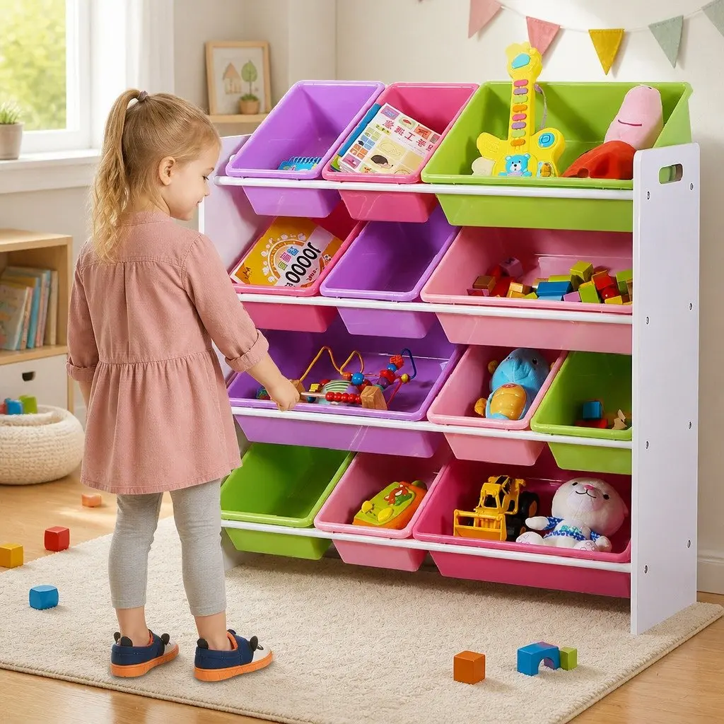 Kids Toy Box Organizer Storage Cube 12 Bins Children's Room 86cm x 26.5cm x 78cm
