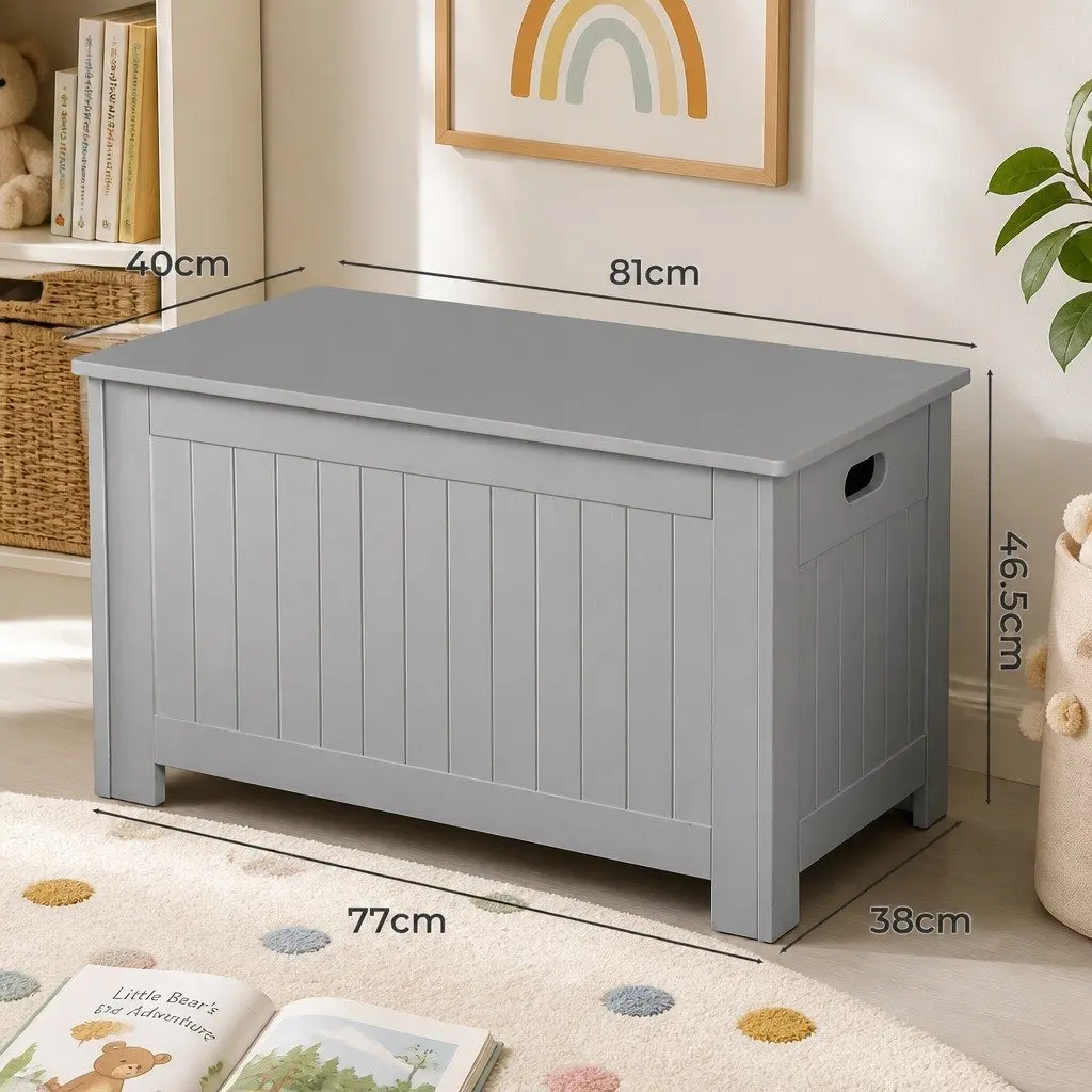 Kids Toy Box Storage Chest Cabinet Wooden Organiser Bench Seat Playroom Grey