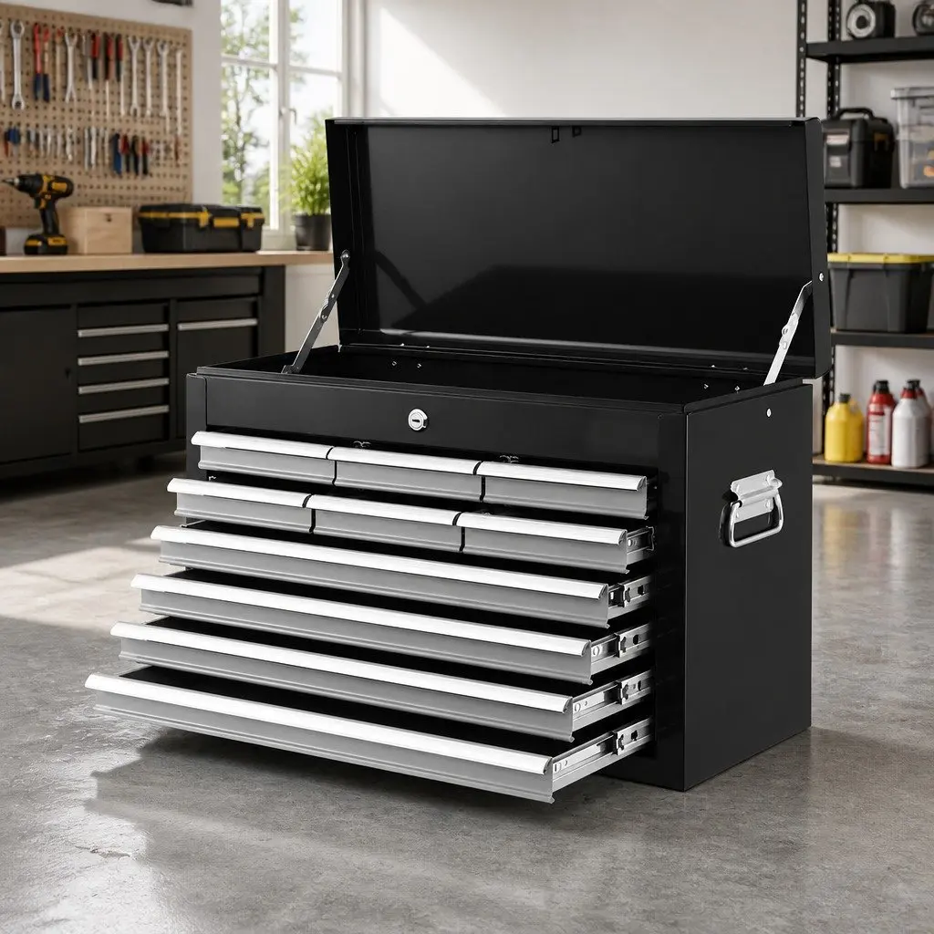 10 Drawer Tool Box Cabinet Chest Storage Organiser Garage Workshop Black Grey