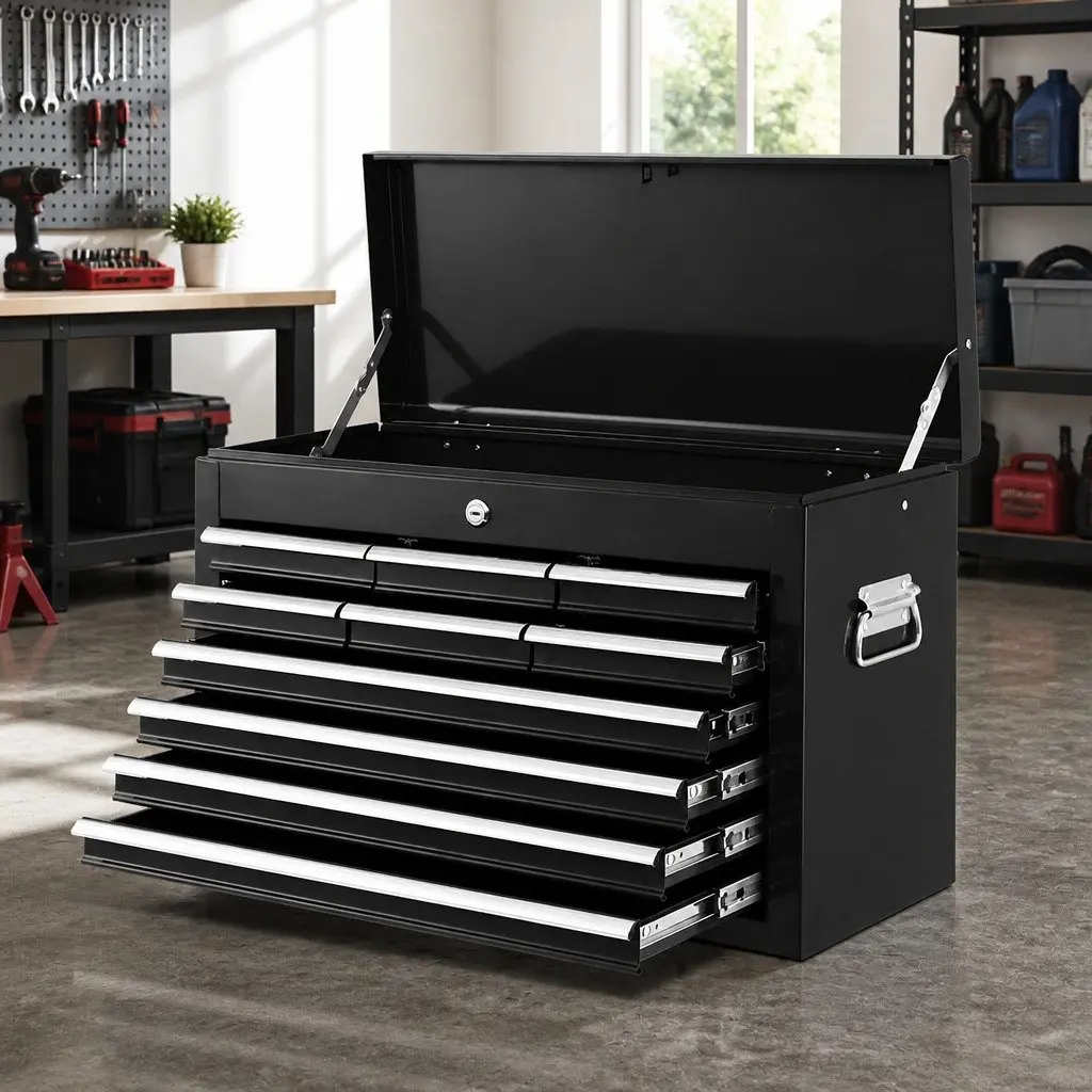 10 Drawer Tool Box Cabinet Chest Storage Organiser Garage Workshop Black Steel