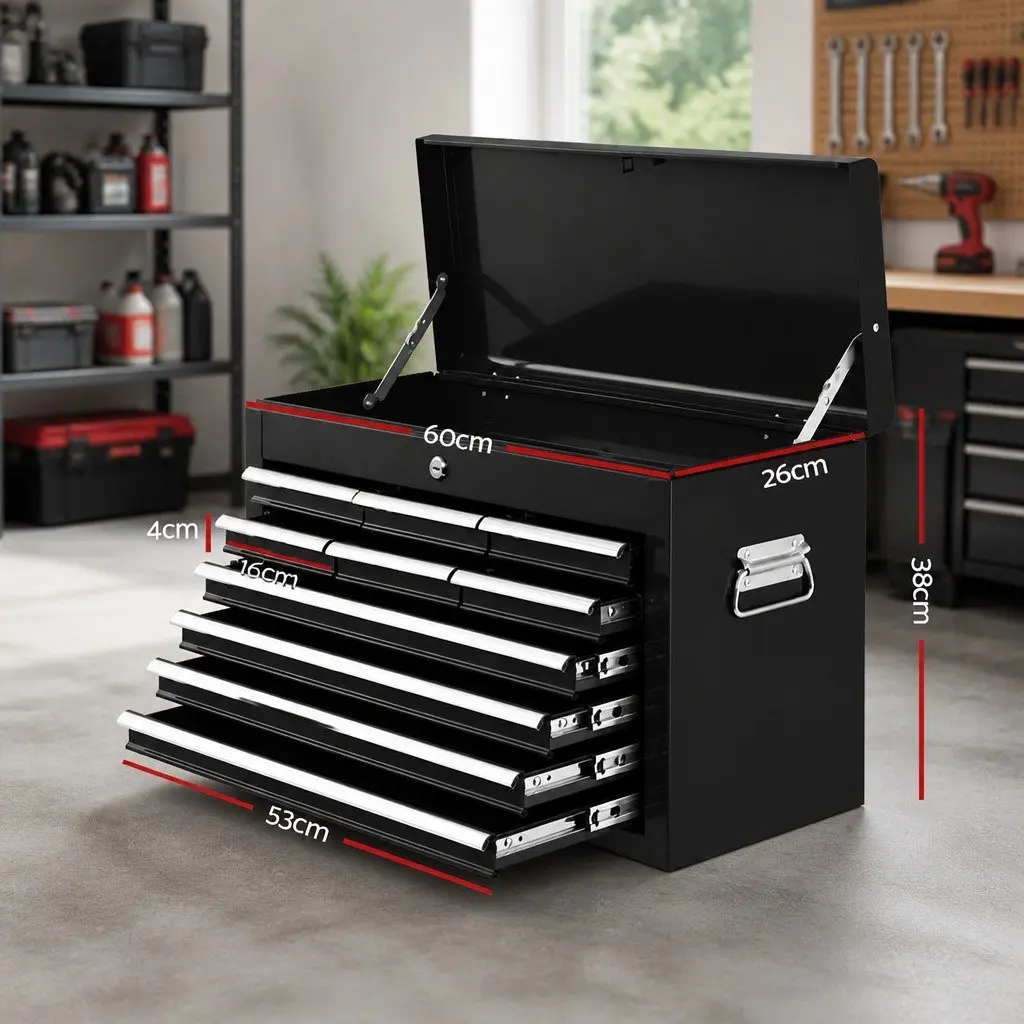10 Drawer Tool Box Cabinet Chest Storage Organiser Garage Workshop Black Steel
