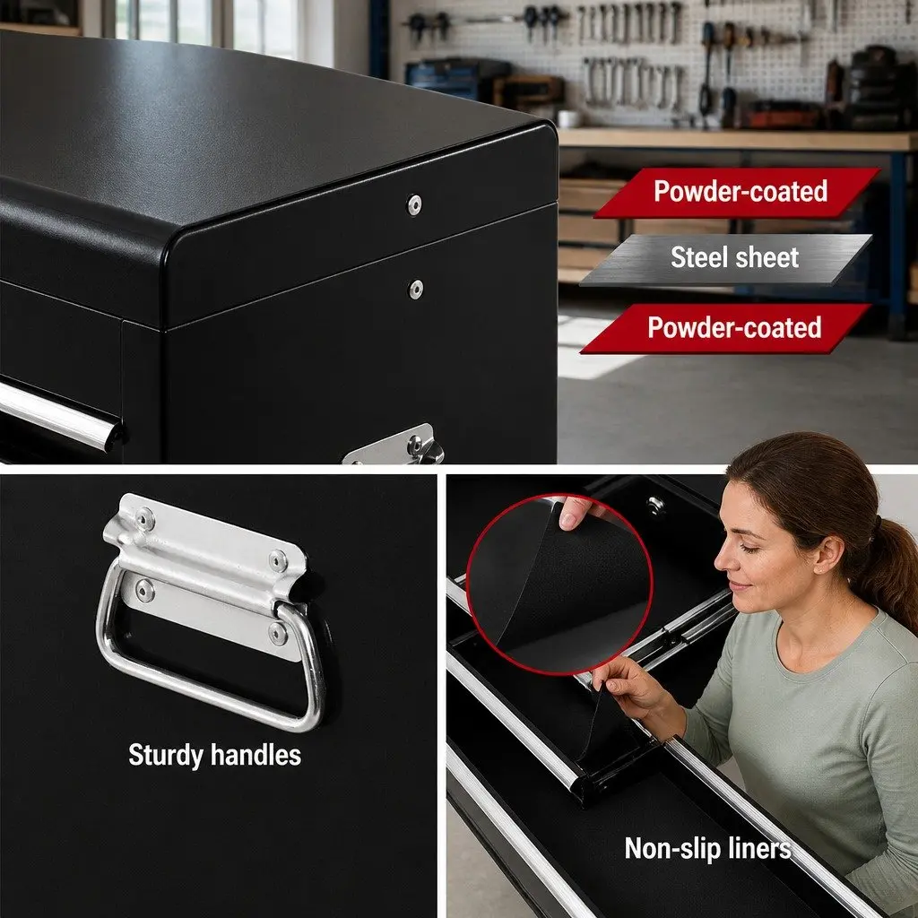 10 Drawer Tool Box Cabinet Chest Storage Organiser Garage Workshop Black Steel
