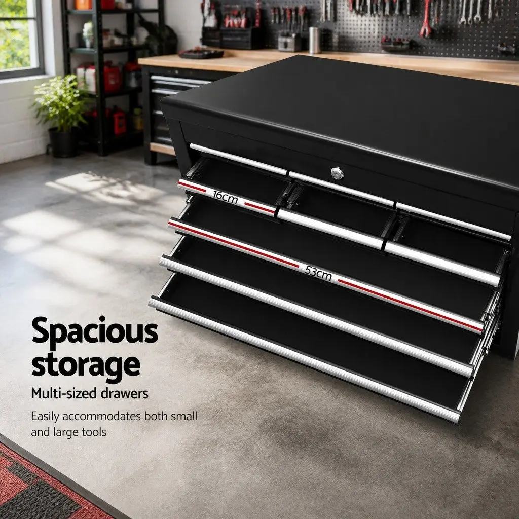 10 Drawer Tool Box Cabinet Chest Storage Organiser Garage Workshop Black Steel
