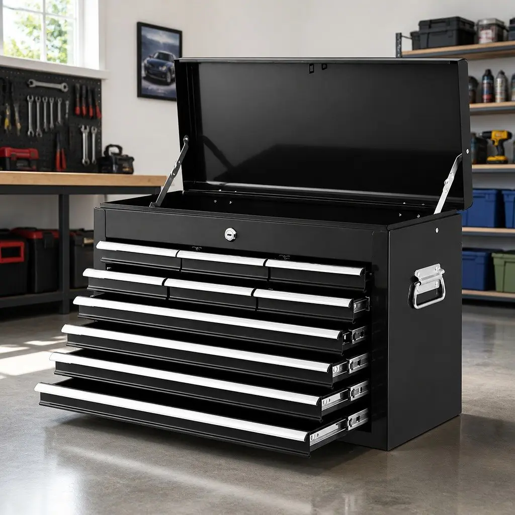 10 Drawer Tool Box Cabinet Chest Storage Organiser Garage Workshop Black Steel