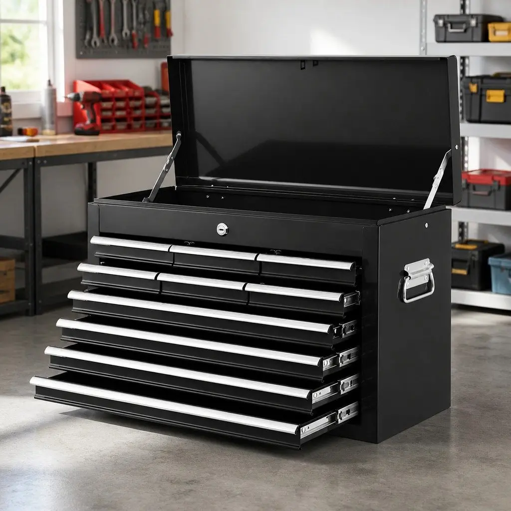 10 Drawer Tool Box Cabinet Chest Storage Organiser Garage Workshop Black Steel