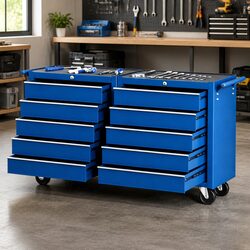 Tool Chest Trolley 10 Drawers Toolbox Storage Cabinet Workshop Organiser Blue