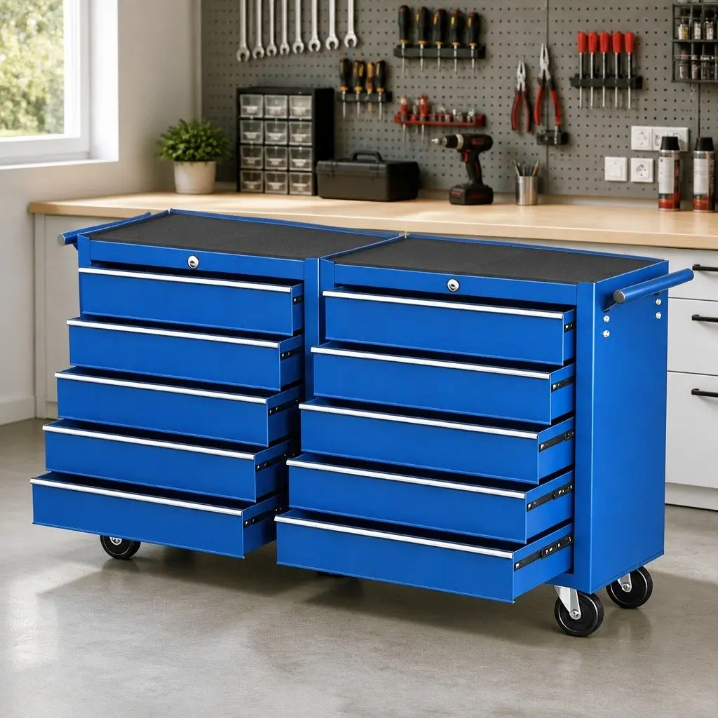 Tool Chest Trolley for Workshop Organiser 10 Drawers Blue