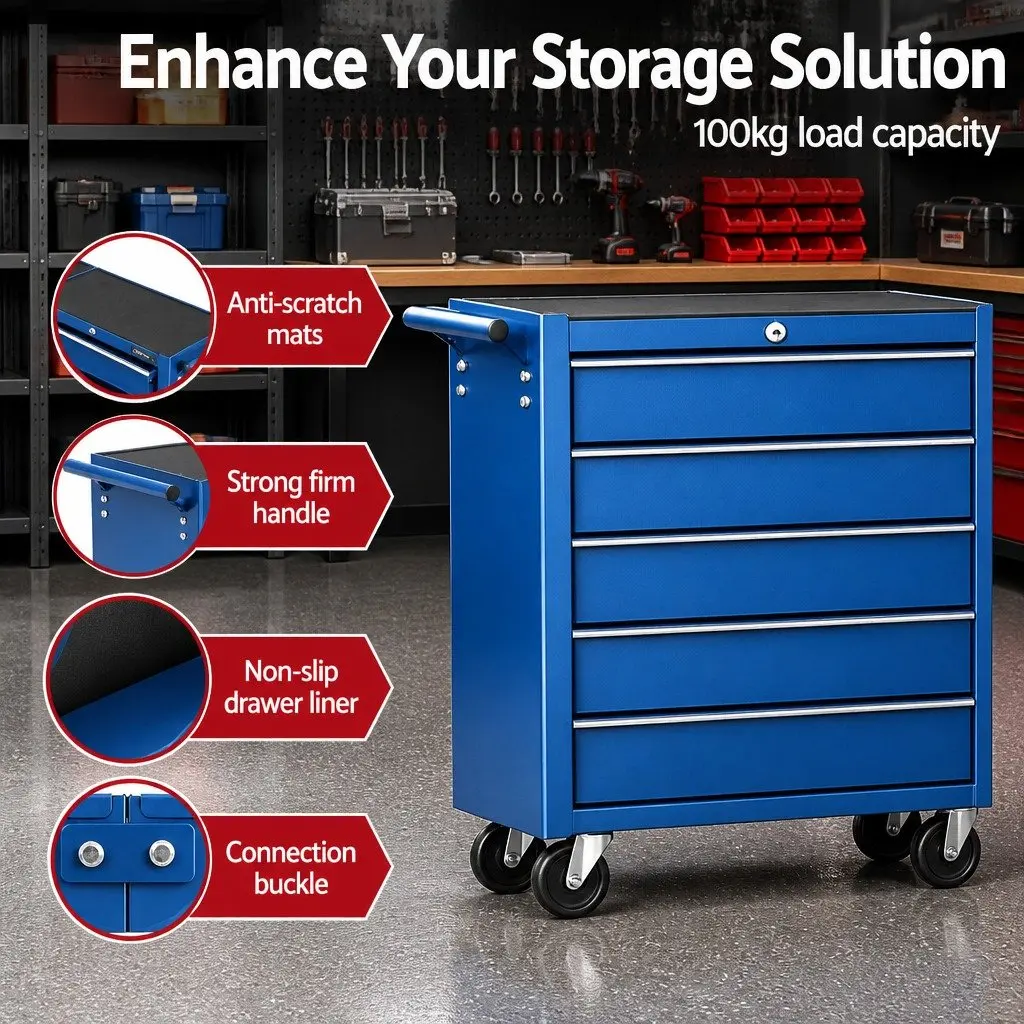 Tool Chest Trolley for Workshop Organiser 10 Drawers Blue
