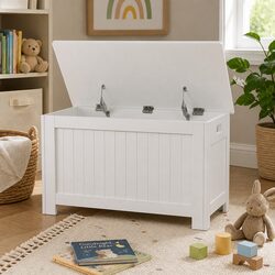 Kids Toy Chest - White Wooden Organizer Dimensions 81x40x46.5cm