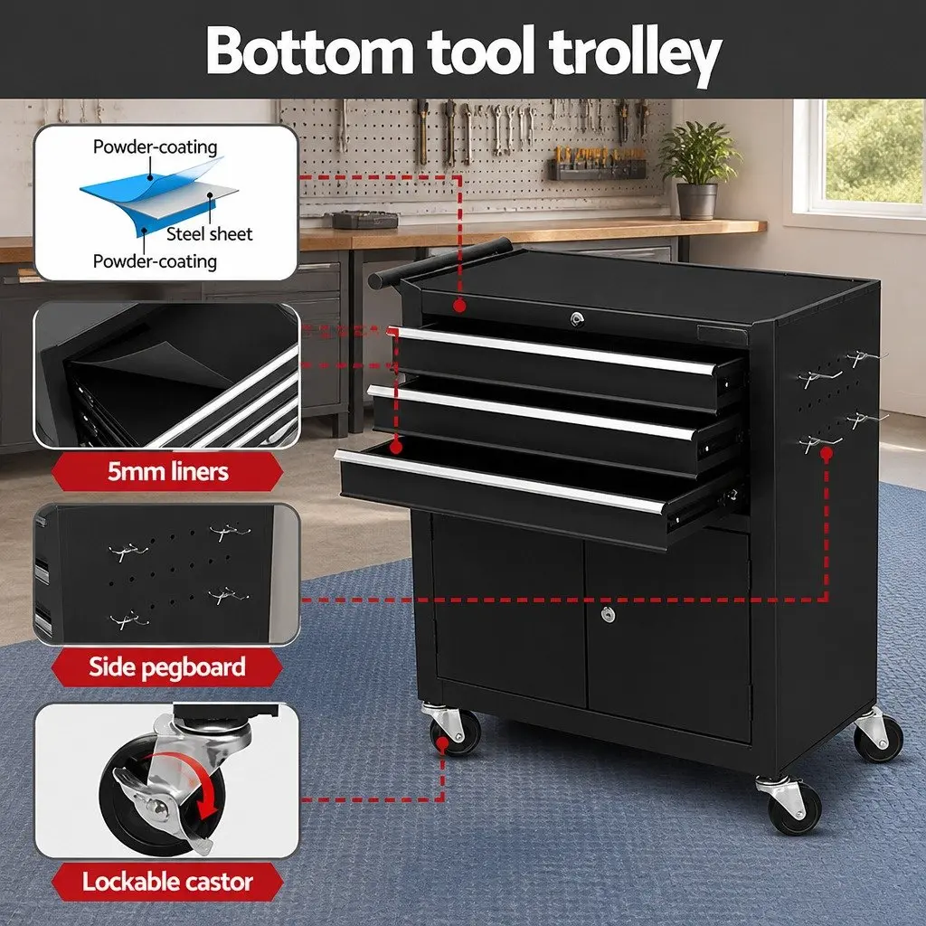 Tool Chest Trolley 12 Drawers Storage Cabinet Toolbox Organizer with Lockable