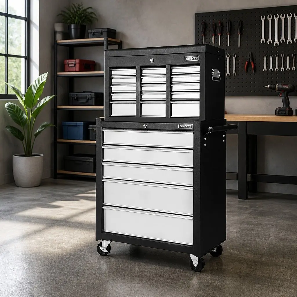 14 Drawer Tool Box Cabinet Chest Storage Trolley with Wheels Garage Workshop