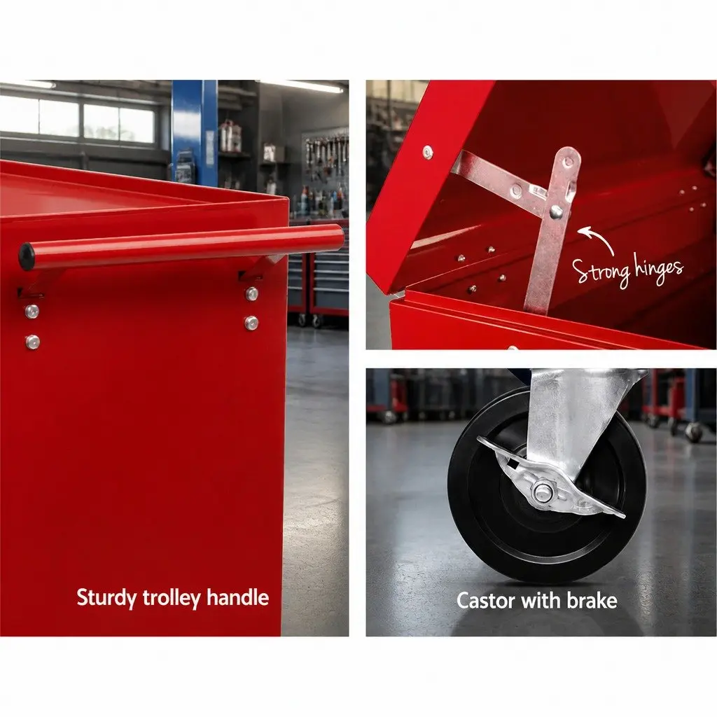 14 Drawer Tool Box Cabinet Storage Trolley for Garage Workshop Red 61.5cm x 33cm x 112cm
