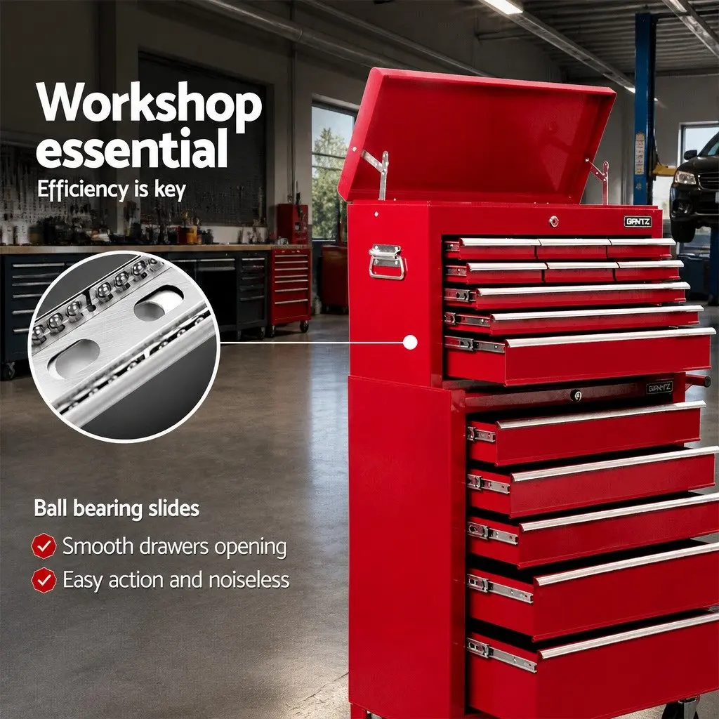14 Drawer Tool Box Cabinet Storage Trolley for Garage Workshop Red 61.5cm x 33cm x 112cm