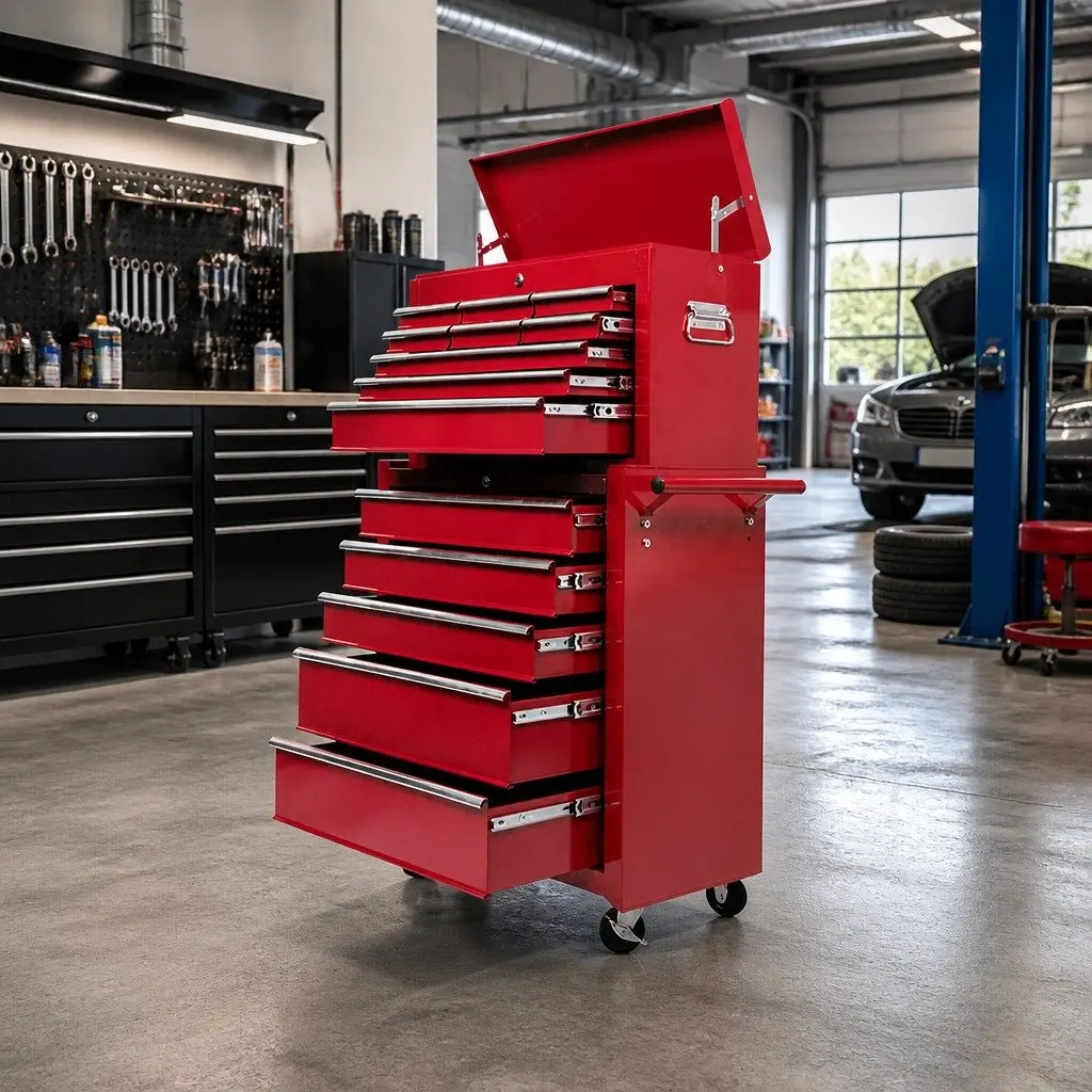 14 Drawer Tool Box Cabinet Storage Trolley for Garage Workshop Red 61.5cm x 33cm x 112cm