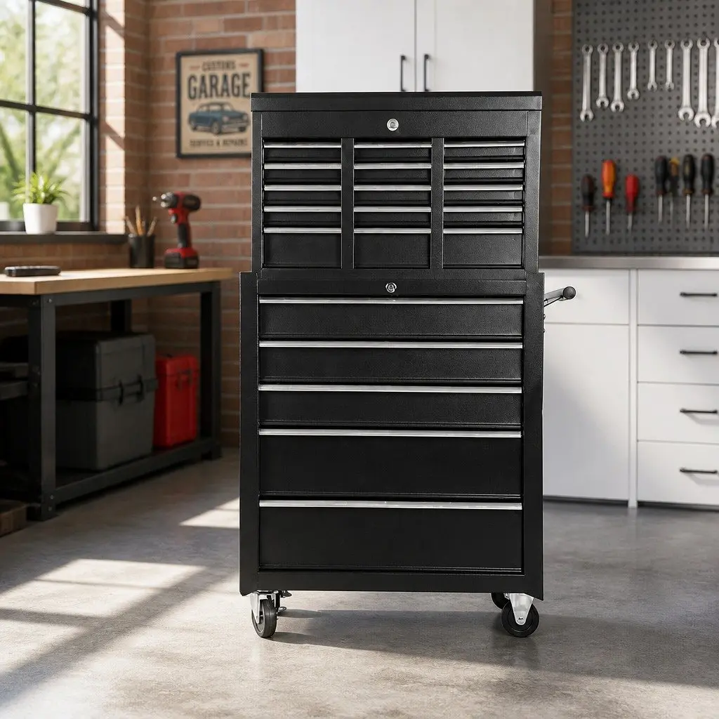 Tool Cabinet Chest for Garage Storage 14 Drawer Mobile Trolley Black 61.5cm x 33cm x 112cm