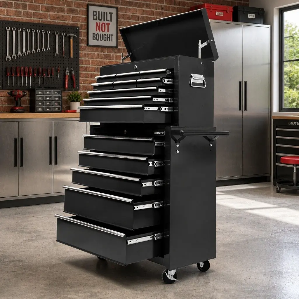 Tool Cabinet Chest for Garage Storage 14 Drawer Mobile Trolley Black 61.5cm x 33cm x 112cm