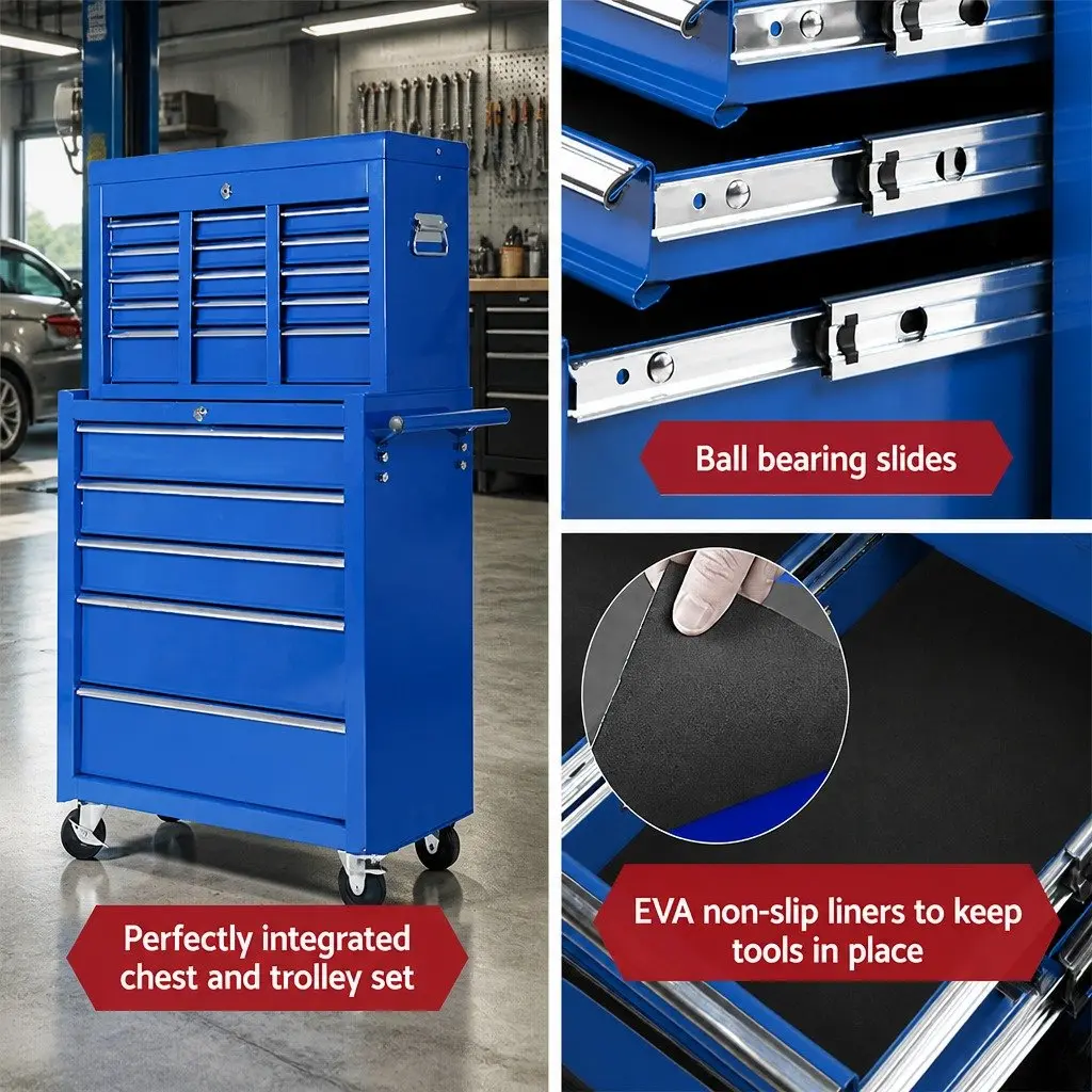 14 Drawer Tool Box Cabinet Chest Storage Trolley Mechanic Garage Workshop
