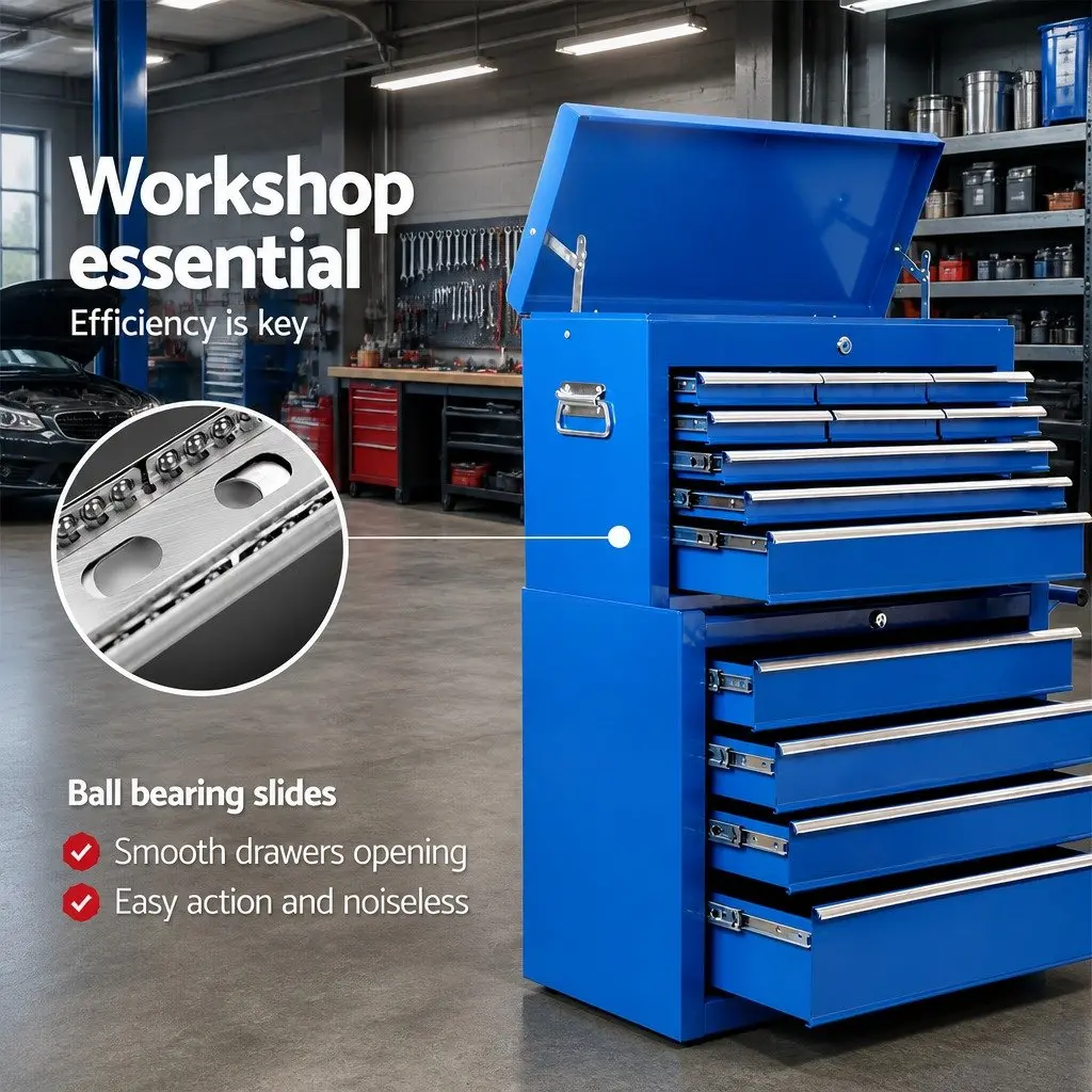 14 Drawer Tool Box Cabinet Chest Storage Trolley Mechanic Garage Workshop