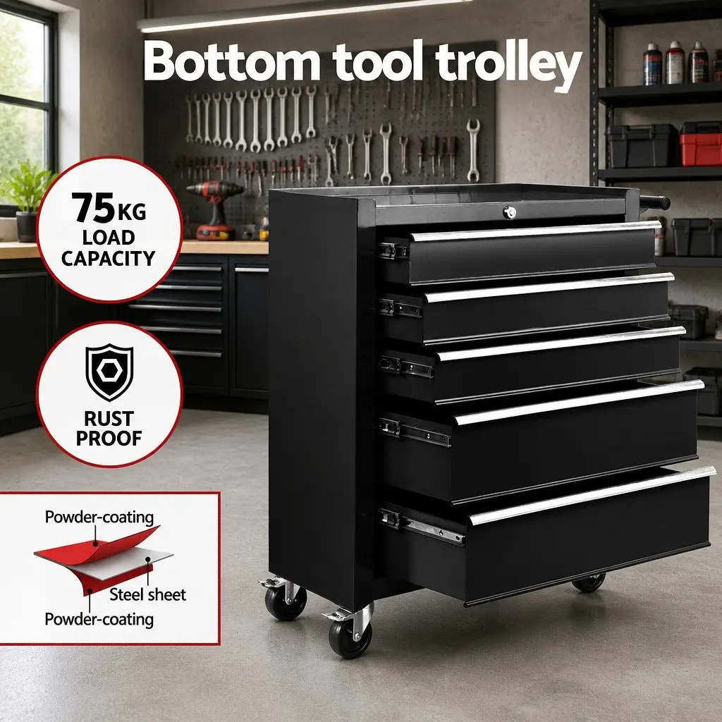 15 Drawer Mobile Tool Storage Trolley Workshop Organizer Black