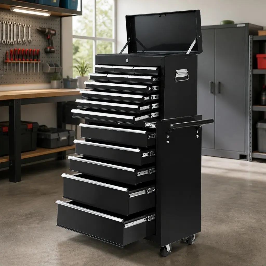 15 Drawer Mobile Tool Storage Trolley Workshop Organizer Black