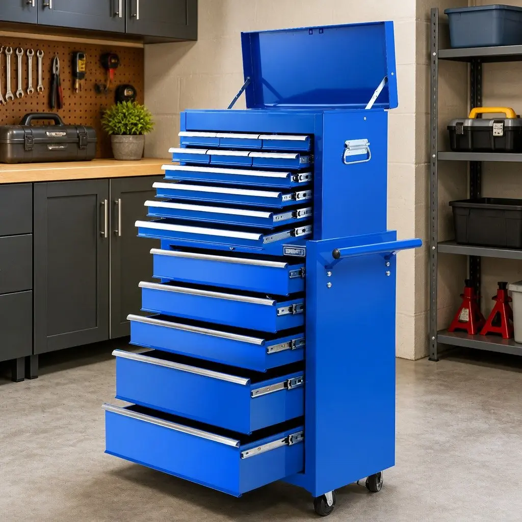 Tool Chest Trolley 15 Drawers 2-in-1 Storage Wheeled Toolbox Organizer