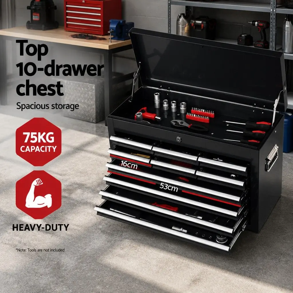 Tool Cabinet Chest Trolley for Garage Storage Organizer 16 Drawer Black Steel 68cm x 33cm x 111cm