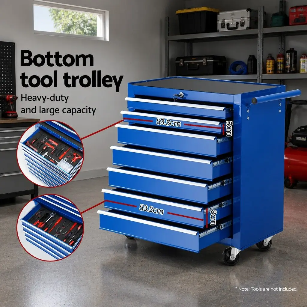 Tool Cabinet Trolley for Garage Workshop 16 Drawers Blue Steel