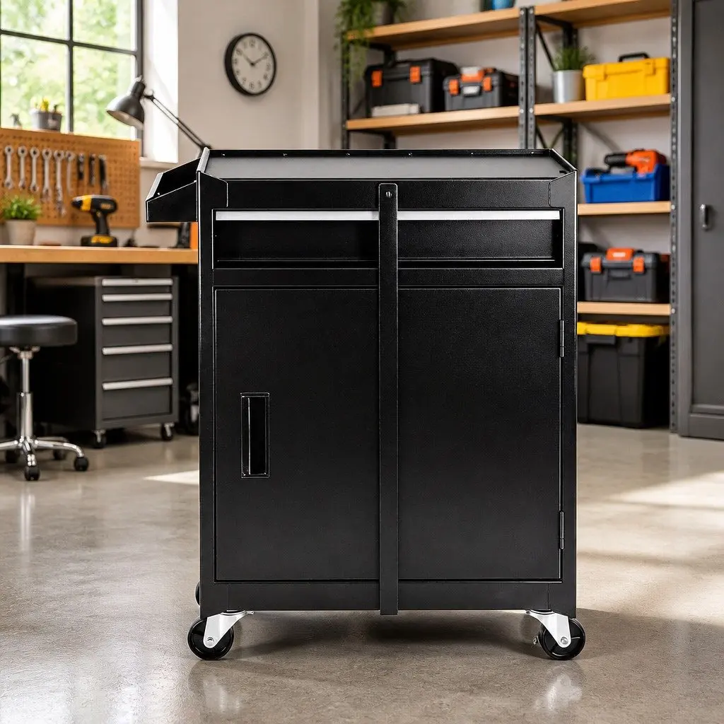 Tool Chest Trolley Garage Storage Organizer Black 51.5cm L x 28cm W x 70cm H