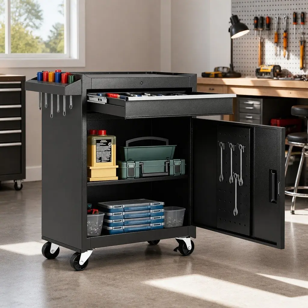 Tool Chest Trolley Garage Storage Organizer Black 51.5cm L x 28cm W x 70cm H