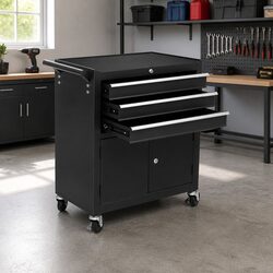 3 Drawer Tool Box Chest Cabinet Storage Organiser with Wheels Lockable Castors