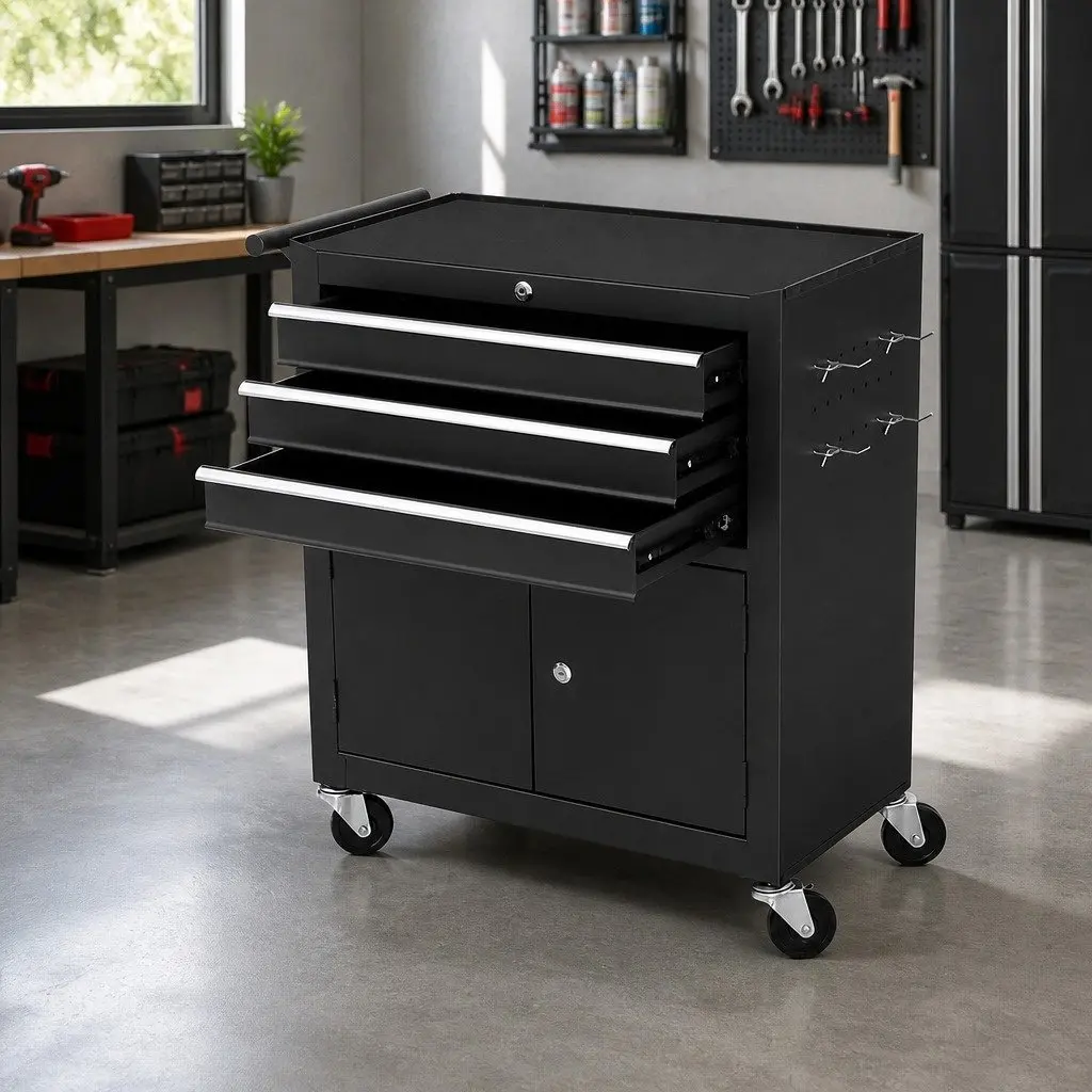 3 Drawer Tool Storage Trolley with Lockable Castors