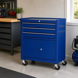 3 Drawer Tool Box Storage Cabinet – Blue – Dimensions 68.5cm x 33.5cm x 74.5cm