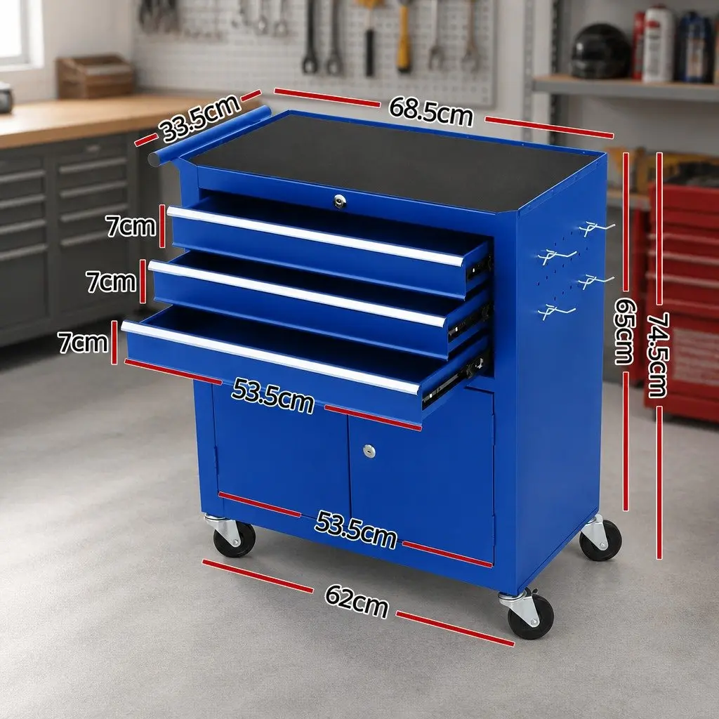 Tool Box Cabinet Chest for Garage Workshop 3 Drawer Blue