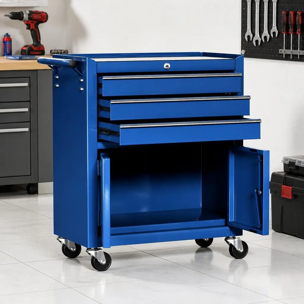 Tool Box Cabinet Chest for Garage Workshop 3 Drawer Blue