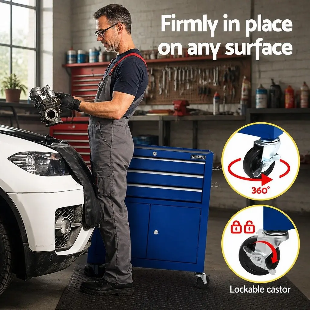 Tool Box Cabinet Chest for Garage Workshop 3 Drawer Blue