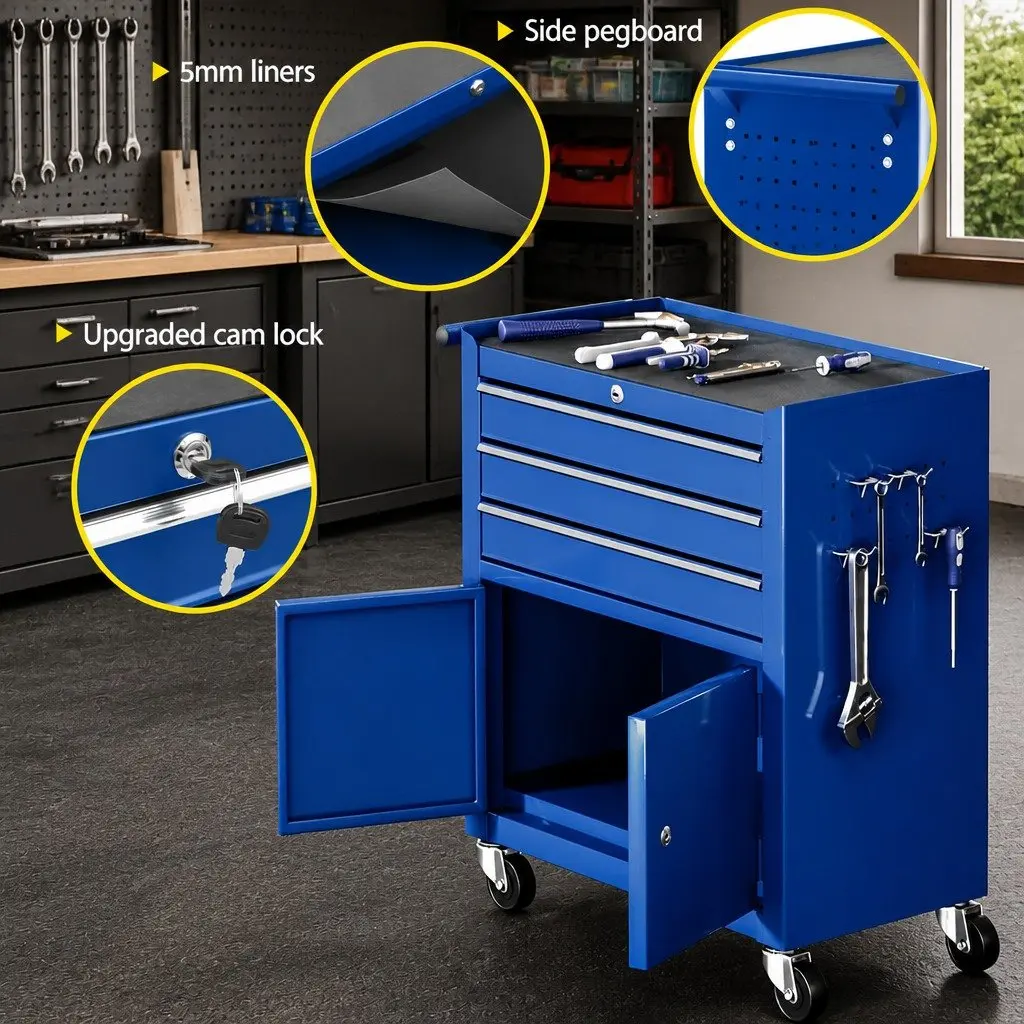 Tool Box Cabinet Chest for Garage Workshop 3 Drawer Blue