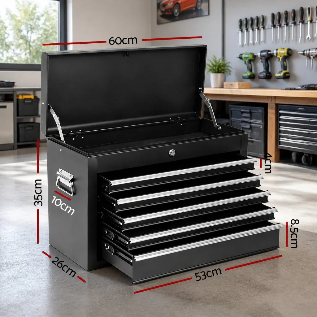 Tool Chest Box for Garage Storage 5 Drawer Lockable Black Steel