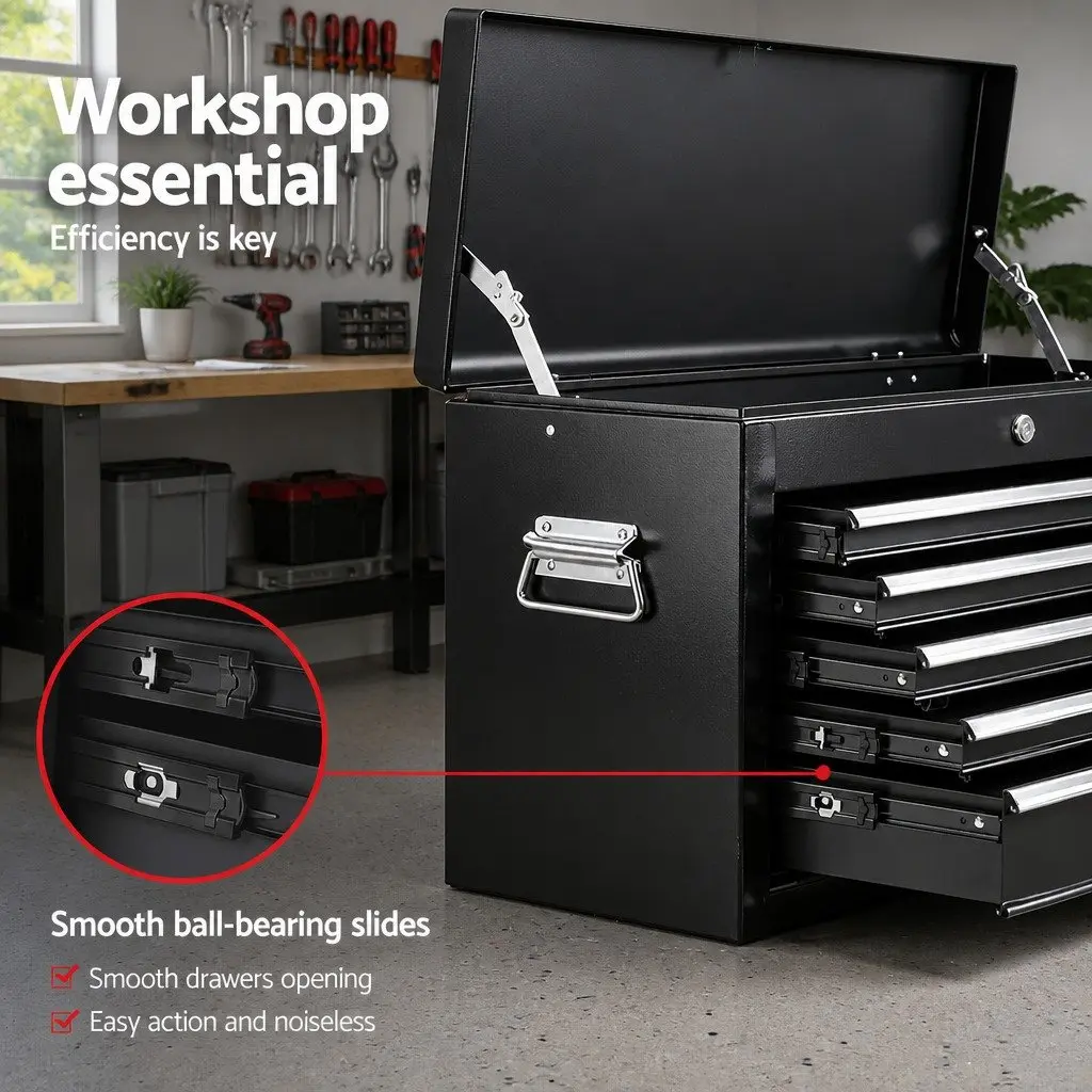 Tool Chest Box for Garage Storage 5 Drawer Lockable Black Steel