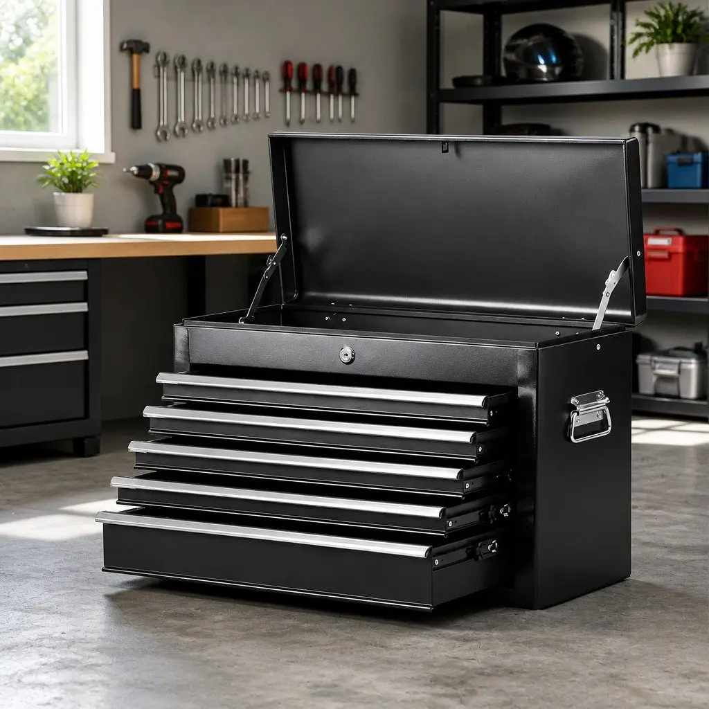 Tool Chest Box for Garage Storage 5 Drawer Lockable Black Steel