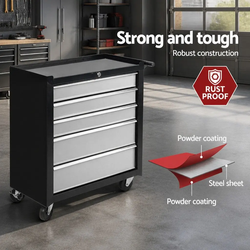 5 Drawer Steel Tool Box Cabinet Trolley Garage Storage Organizer 61.5cm x 33cm x 74cm