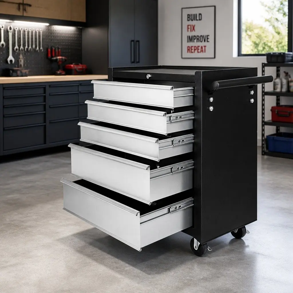 5 Drawer Steel Tool Box Cabinet Trolley Garage Storage Organizer 61.5cm x 33cm x 74cm
