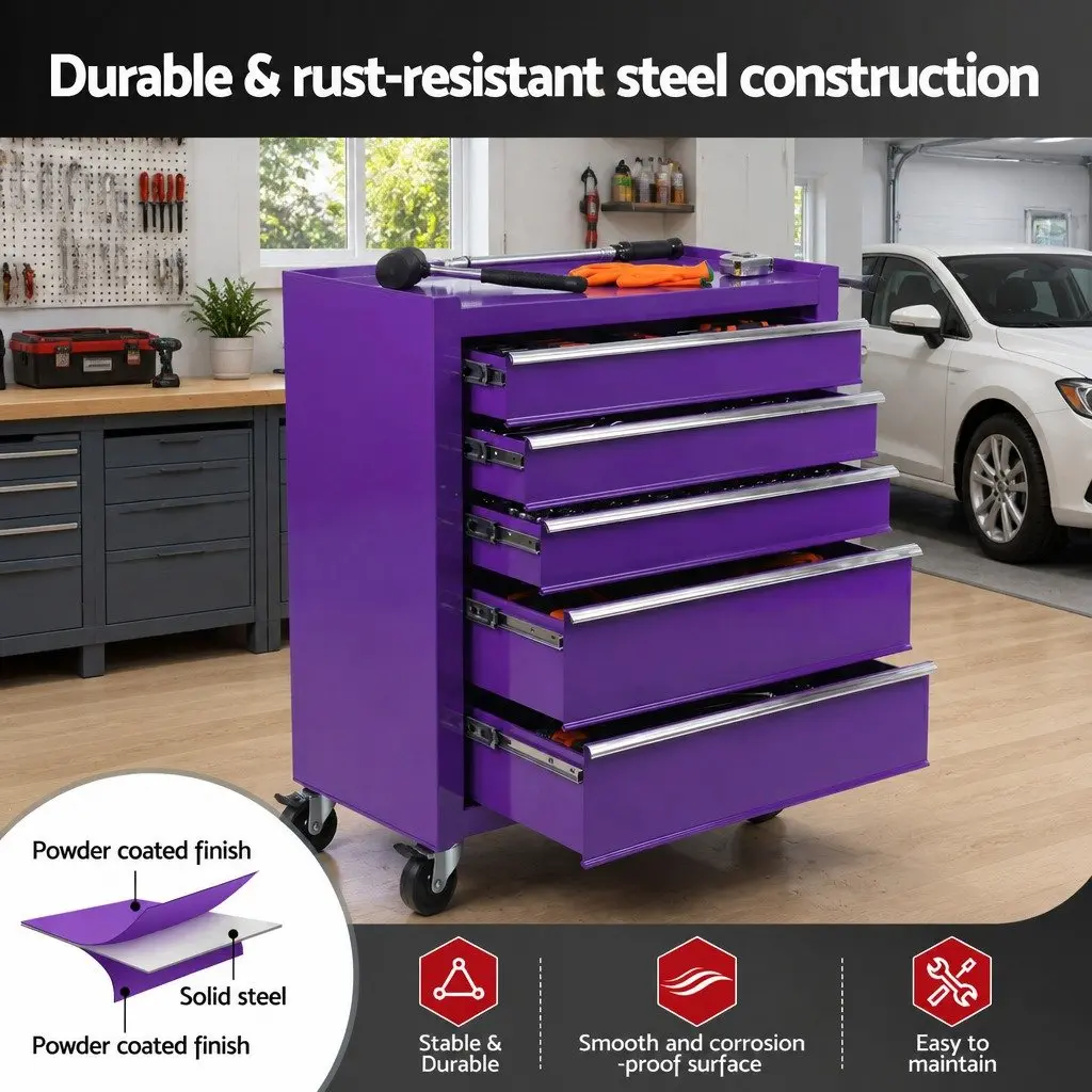 5 Drawer Tool Chest Trolley Cabinet Garage Storage Organiser Heavy Duty Mobile