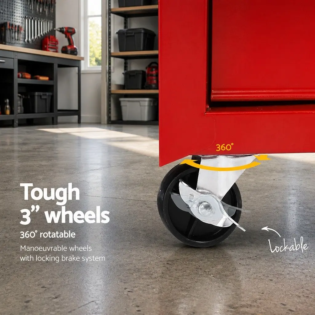 Tool Cabinet Trolley for Garage 5 Drawer Red 61.5cm x 33cm x 74cm