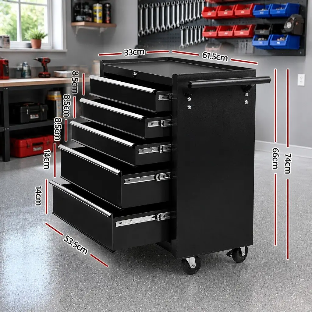 Tool Cabinet for Garage Storage 5 Drawer Lockable Black