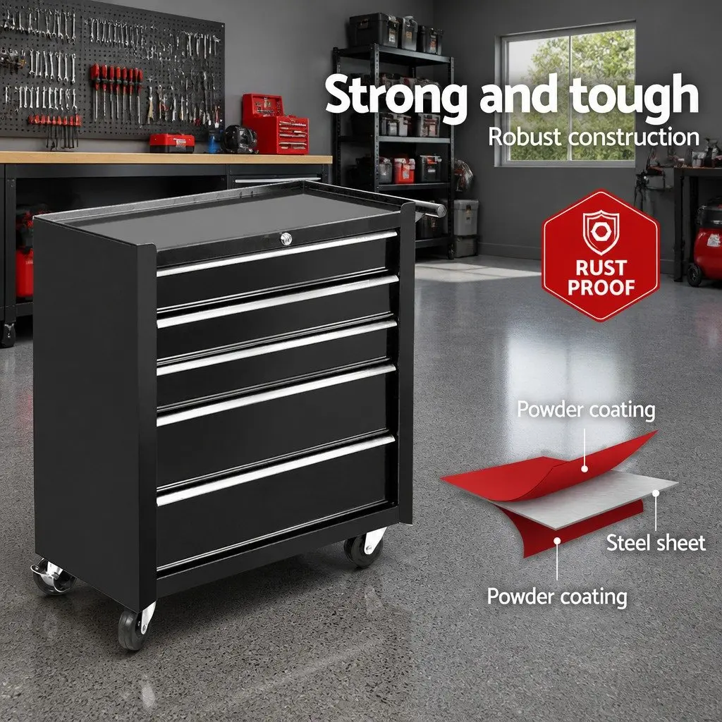 Tool Cabinet for Garage Storage 5 Drawer Lockable Black