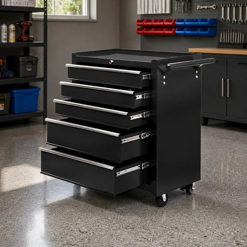 Tool Cabinet for Garage Storage 5 Drawer Lockable Black