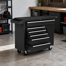 6 Drawer Tool Box Chest Cabinet Storage Trolley Garage Organiser with Wheels