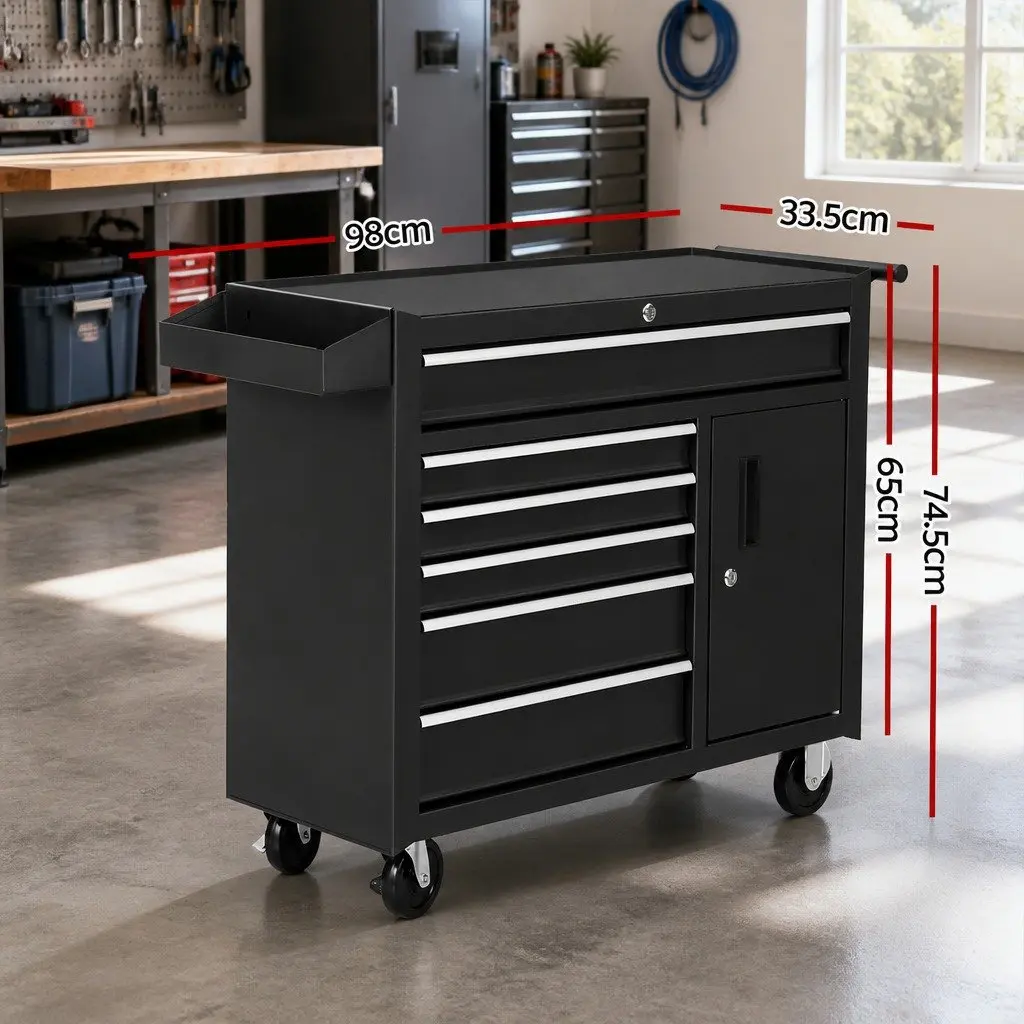 6 Drawer Tool Box Chest Cabinet Storage Trolley Garage Organiser with Wheels
